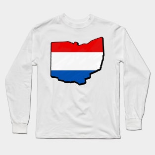 Red, White, and Blue Ohio Outline Long Sleeve T-Shirt